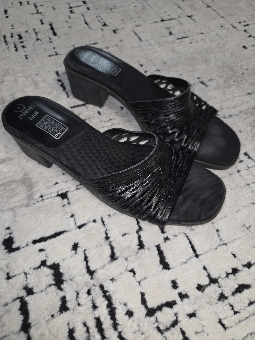 - Faded Glory Sam Black Leather Heeled Mules Size 7 #y2k #90s leather